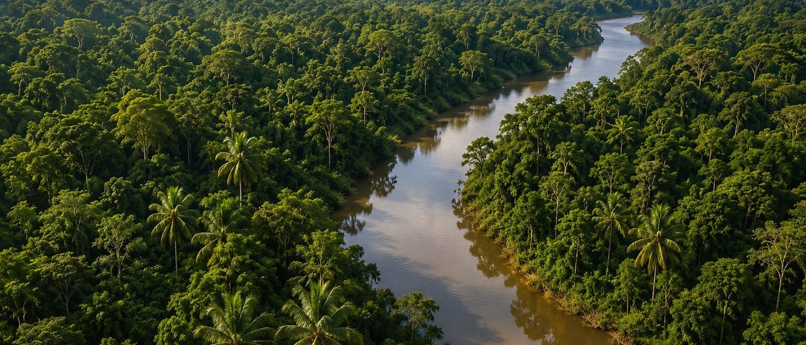 The Amazon rainforest and river from above
